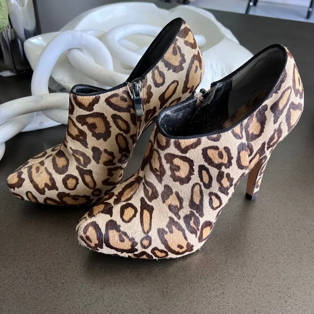 Sam Edelman Leopard Print High-Heeled Ankle Boots with Zipper Size 10